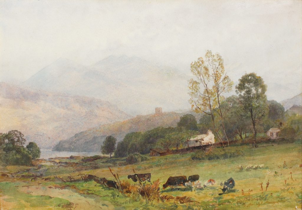 Mountain Landscape with Farm and Cows Web